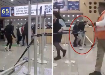 Wild footage shows violent brawl erupt after drunken passengers were thrown off flight at Mexico City airport