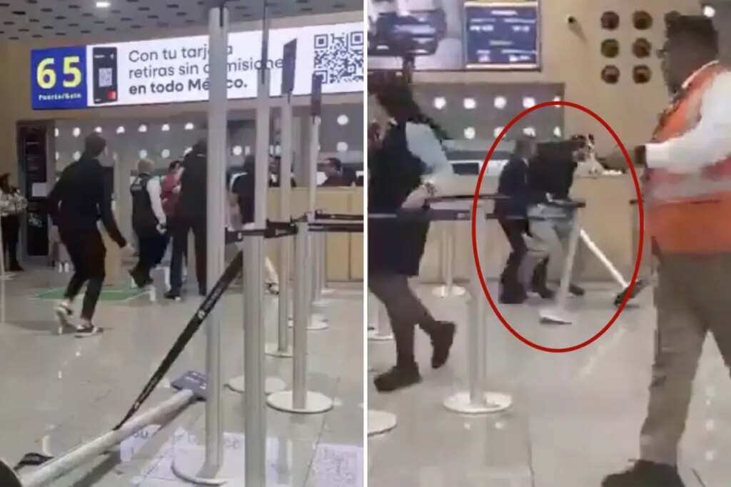 Wild footage shows violent brawl erupt after drunken passengers were thrown off flight at Mexico City airport