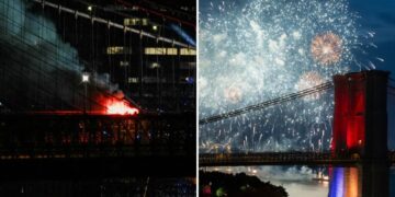 Brooklyn Bridge catches fire during Fourth of July fireworks display