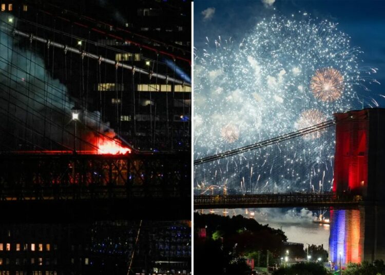 Brooklyn Bridge catches fire during Fourth of July fireworks display