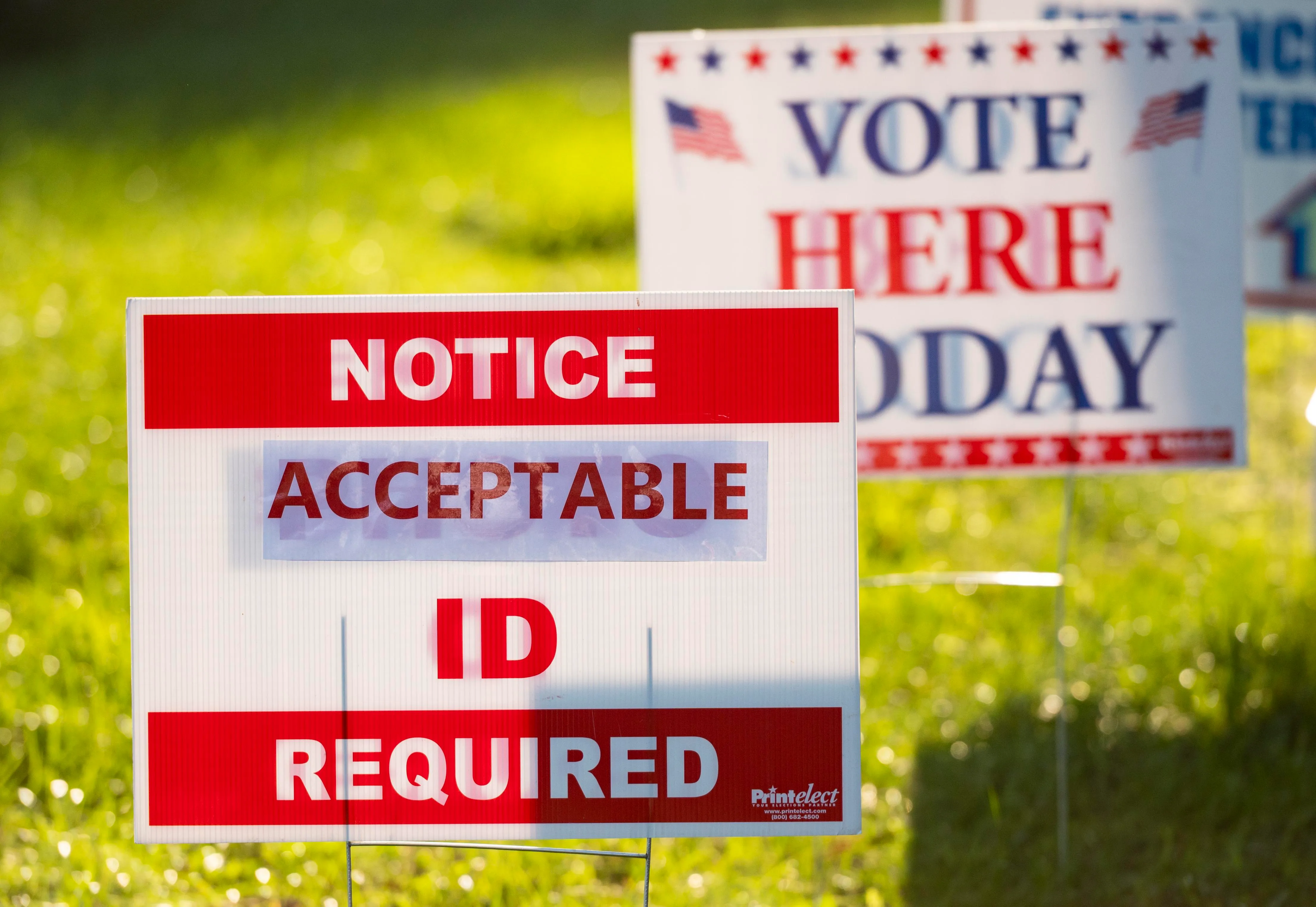 Signs greet voters at the Ruckersville Volunteer Fire Company vote location in Ruckersville, Va., on Election Day, Tuesday, Nov. 3, 2020