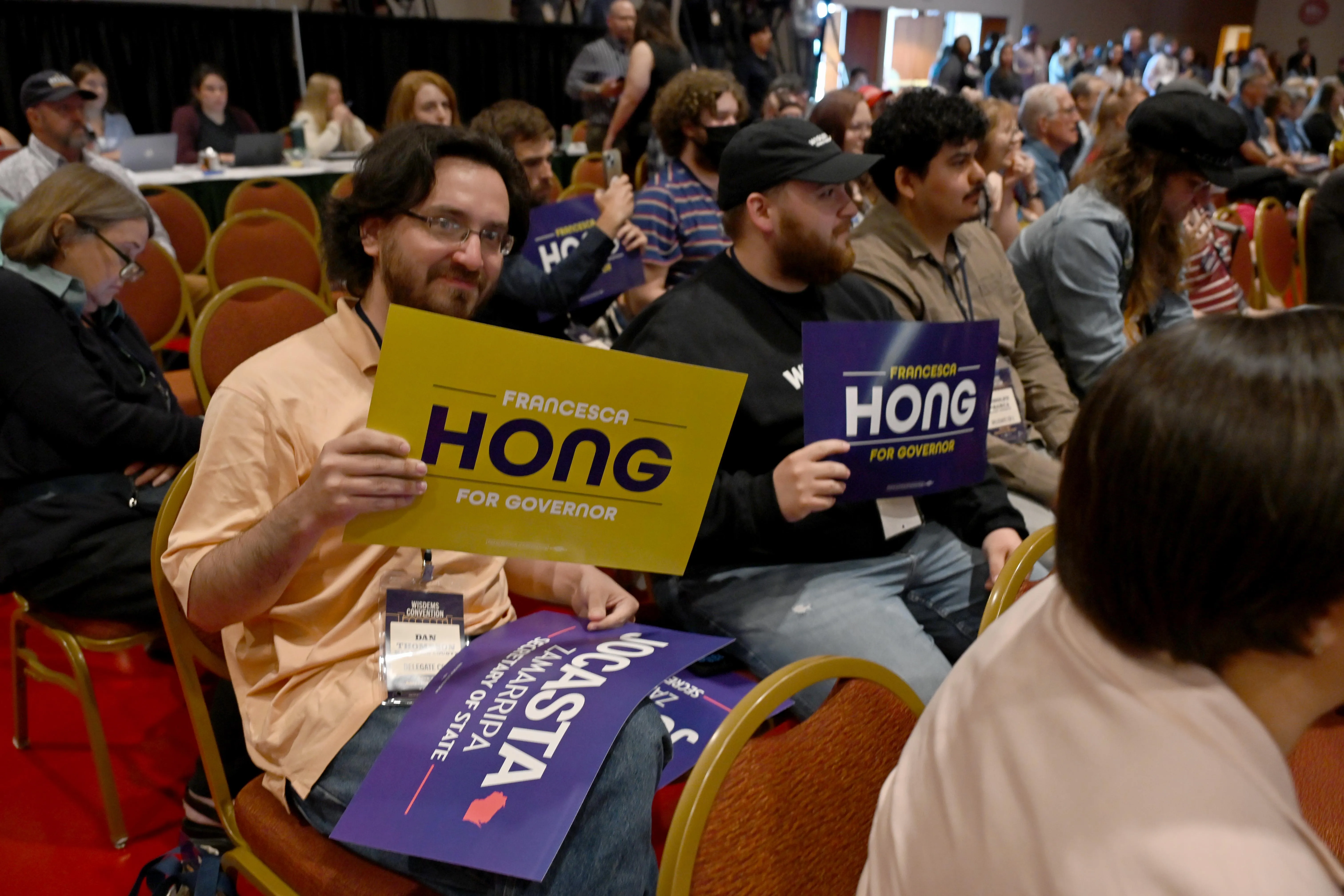 A Francesca Hong supporter holds a sign of support A Francesca Hong supporter holds a sign of support