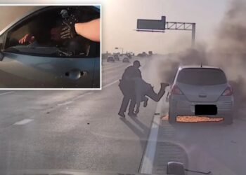 Texas cop saves driver from burning car moments before it goes up in flames, heart-stopping video shows