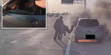 Texas cop saves driver from burning car moments before it goes up in flames, heart-stopping video shows