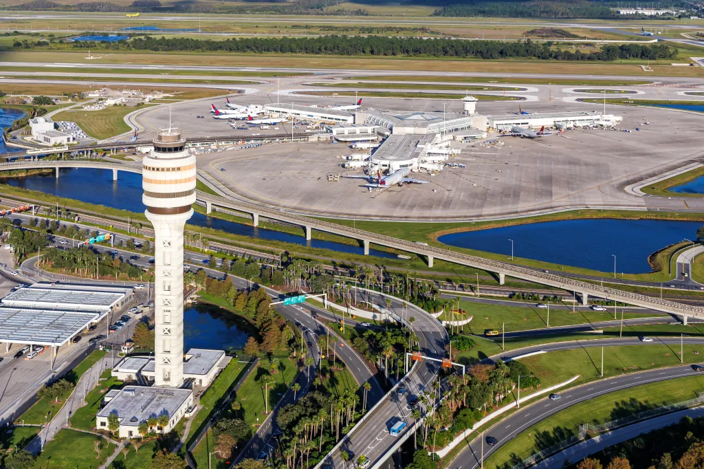 An aerial view of Orlando International Airport on Oct. 17, 2024.