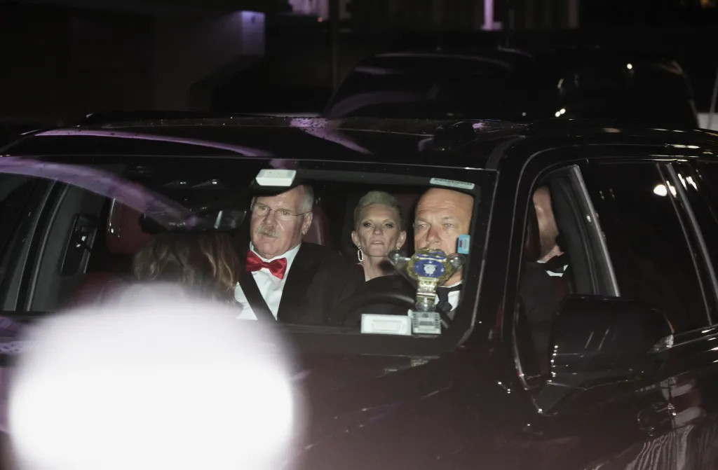 Kansas City Chiefs head coach Andy Reid leaving Madison Square Garden in a car.