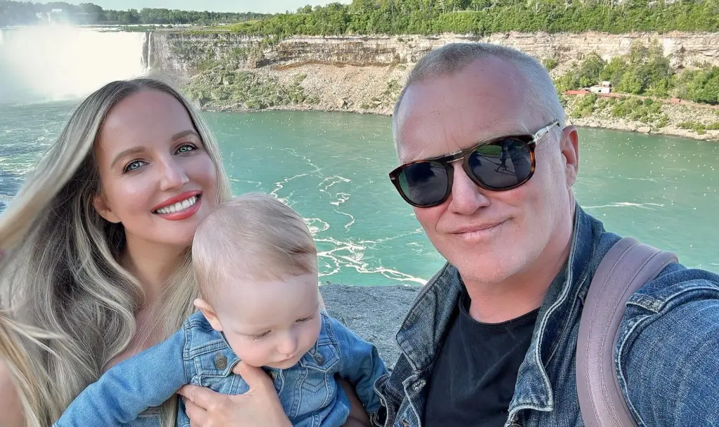 Anthony Michael Hall, his wife, and baby at Niagara Falls.