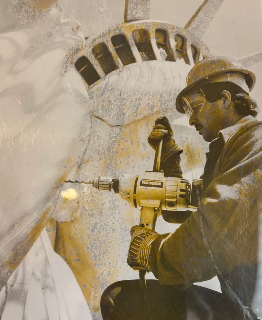 Anthony Soraci drills into the Statue of Liberty during its 1984 restoration.