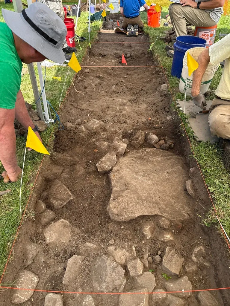 Archaeologists excavating an 18th-century bake house in Lebanon, Connecticut.