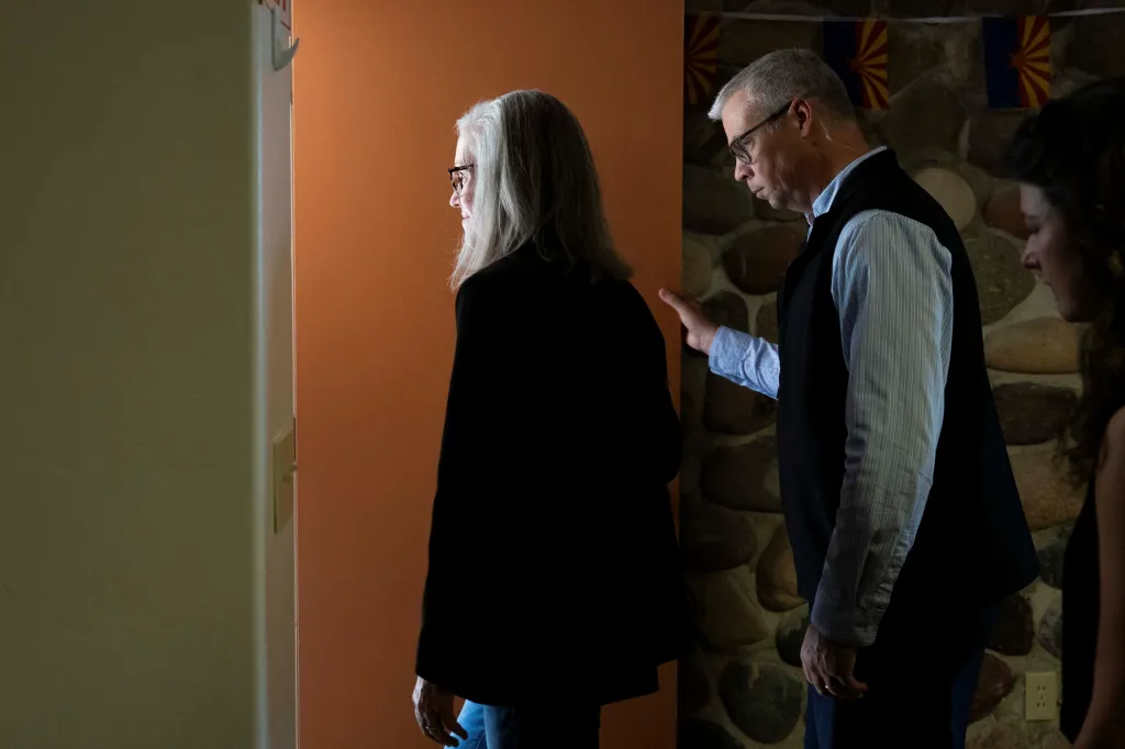 Gov. Katie Hobbs leaves the opening of Copper State Victory's first coordinated Democratic campaign office in Tucson, Arizona, on July 12, 2026.
