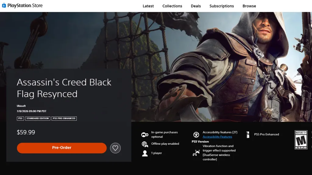 Assassin's Creed Black Flag Resynced Pre-Order PlayStation Store