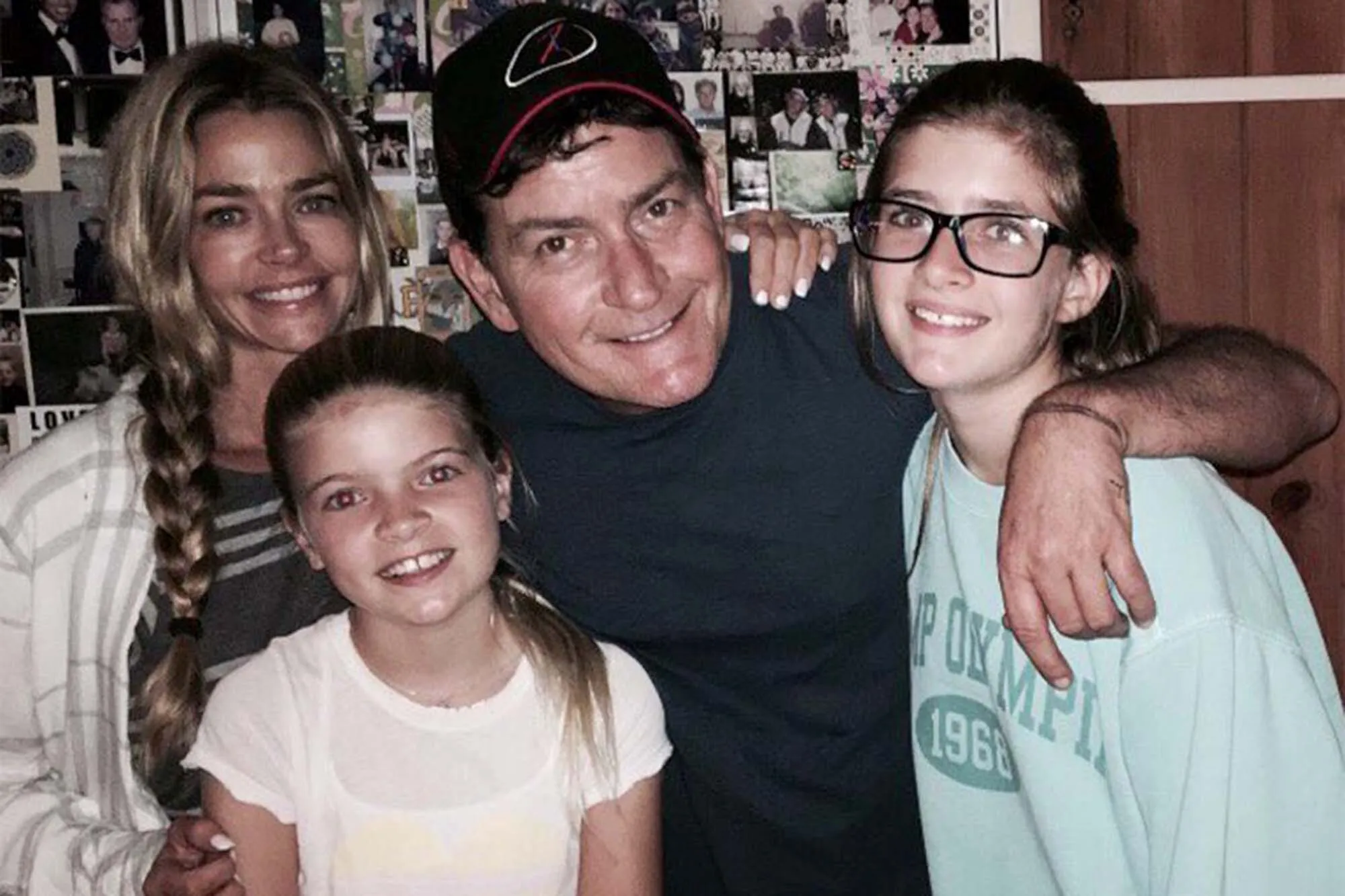 Denise Richards and Charlie Sheen pose with their daughters, Lola and Sami Sheen.