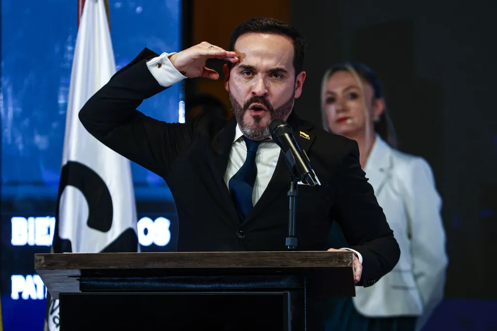 Colombian President-elect Abelardo de la Espriella delivers a speech during his inauguration ceremony in Bogota, Colombia, on June 25, 2026.