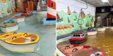 Disgusting video shows children riding boats in ‘sewage brown’ water at popular Maryland theme park