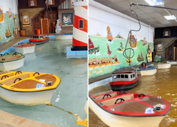 Disgusting video shows children riding boats in ‘sewage brown’ water at popular Maryland theme park