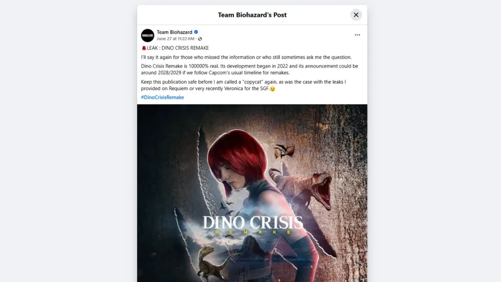 Dino Crisis Remake Leak Post