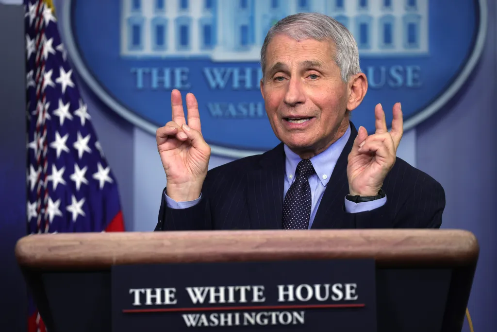Fauci, Director of the National Institute of Allergy and Infectious Diseases, speaks during a White House press briefing, conducted by White House Press Secretary Jen Psaki, at the James Brady Press Briefing Room of the White House January 21, 2021 in Washington, DC.