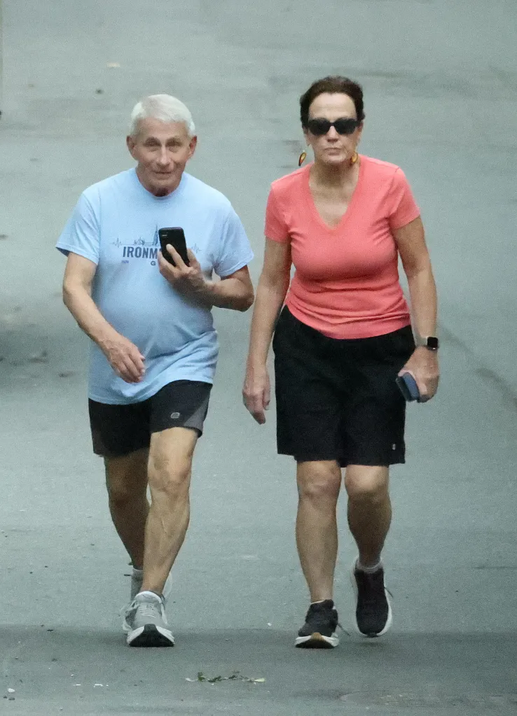 Dr. Anthony Fauci and Christine Grady on a walk after a Senate hearing.