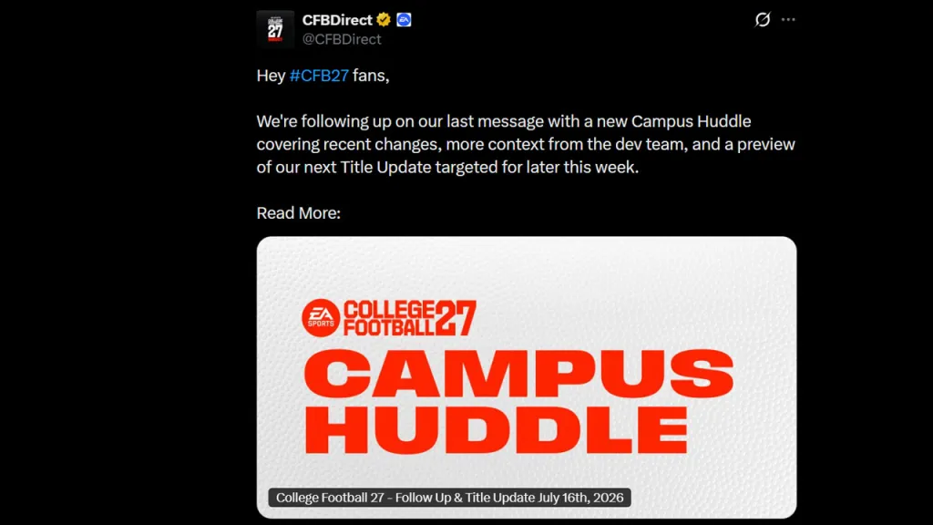 EA CFB 27 College Huddle Update