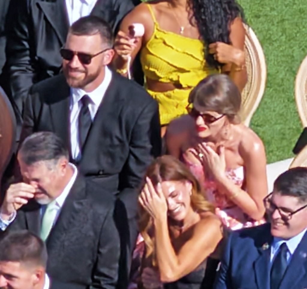 Taylor Swift and Travis Kelce attending Juju Smith-Schuster's wedding.