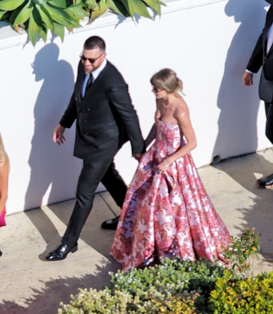Taylor Swift and Travis Kelce attending Juju Smith-Schuster's wedding.