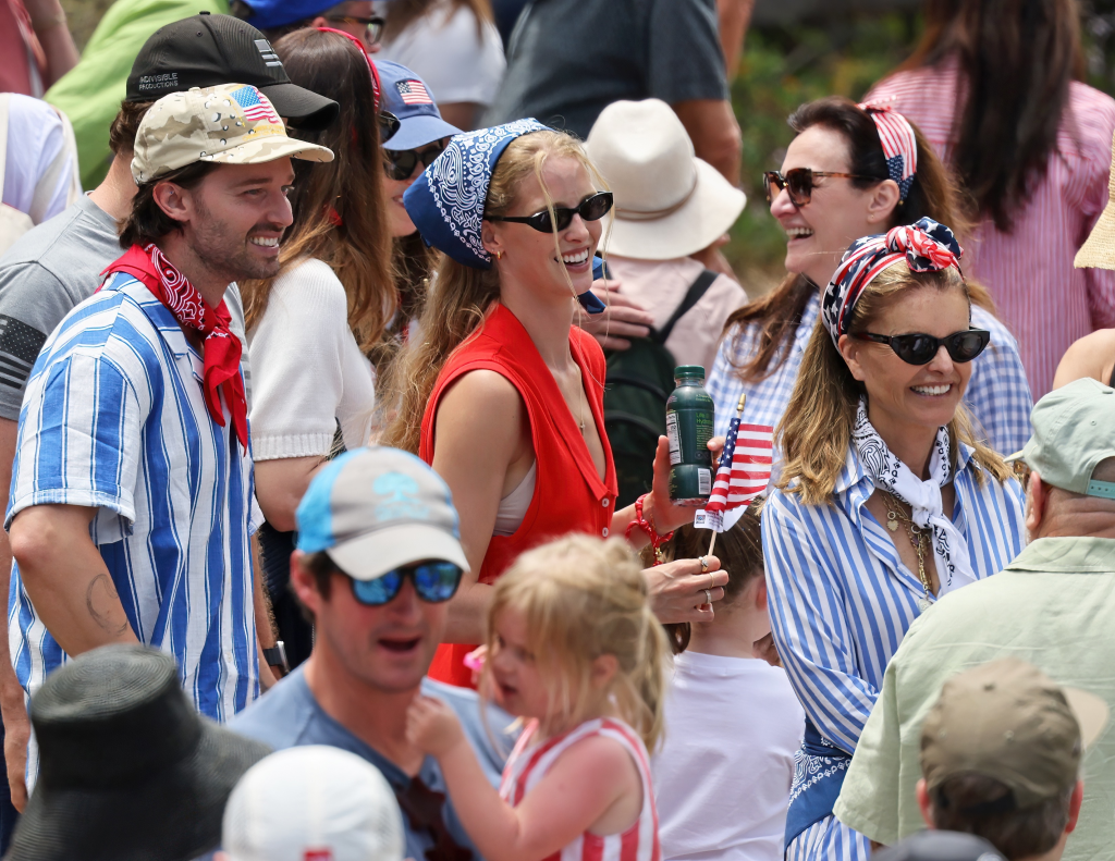Patrick Schwarzenegger, Abby Champion, and Maria Shriver at the Montecito 4th of July Parade.