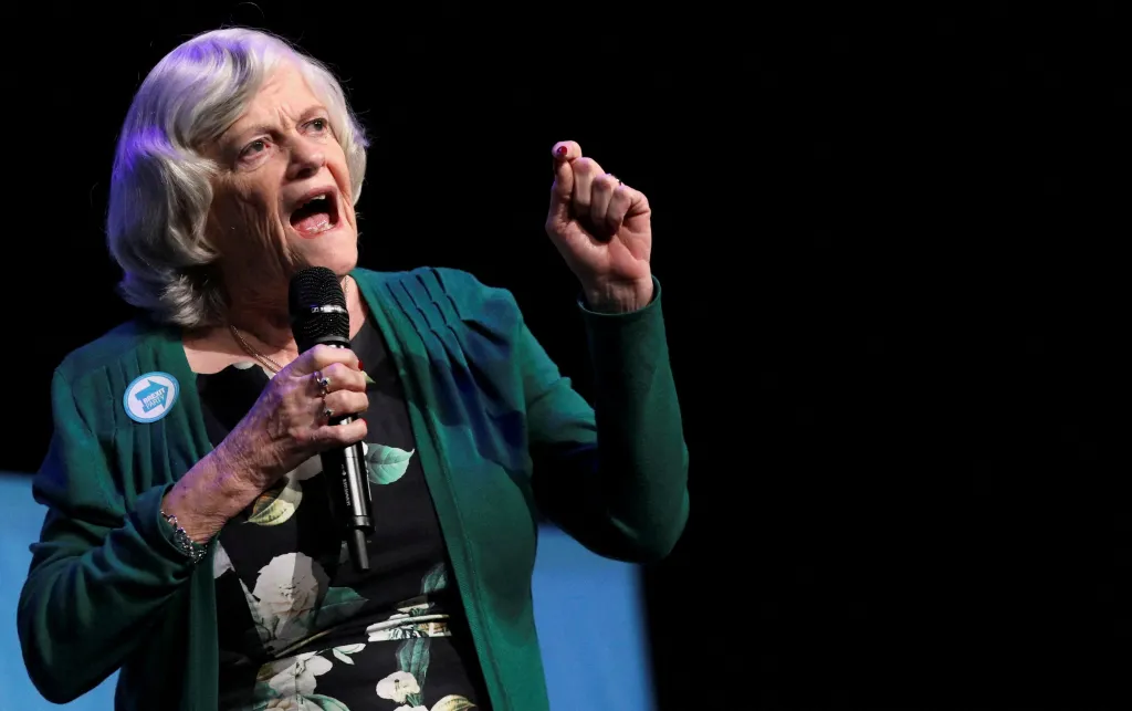 Former Conservative Party MP Ann Widdecombe speaks during a Brexit Party rally on May 7, 2019. 