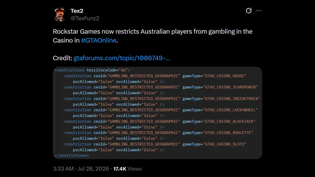 GTA Online Casino Banned in Australia Code