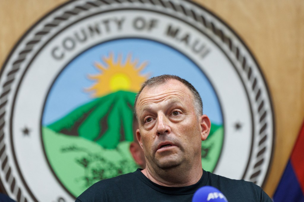 Hawaii Governor Josh Green speaking at a media conference on Maui.