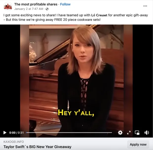 An AI-generated image of Taylor Swift with the text