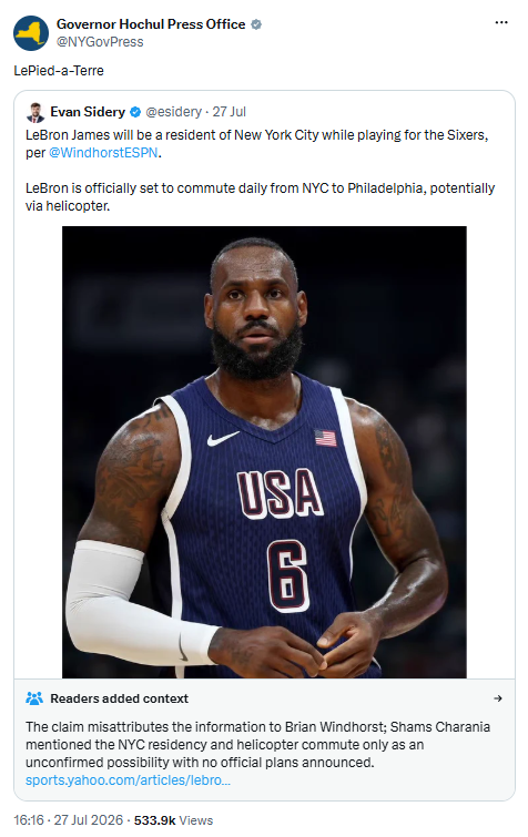 A screenshot of a tweet from the 