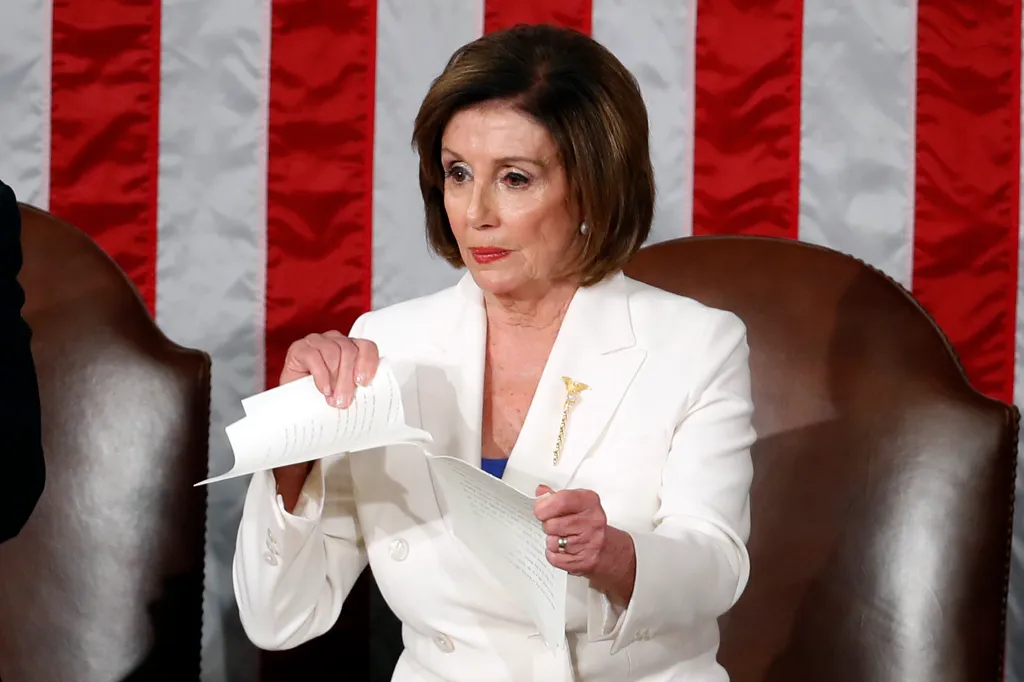 Speaker Nancy Pelosi tearing President Donald Trump's State of the Union address.