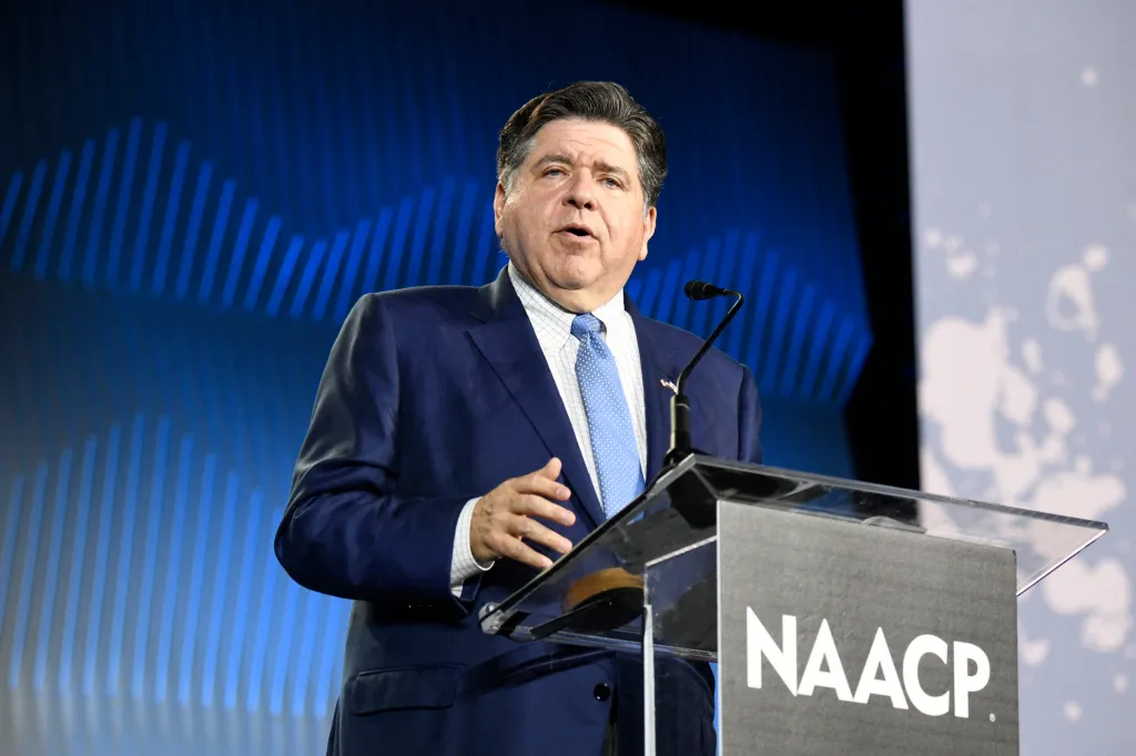 Illinois Gov. JB Pritzker speaks at the NAACP National Convention in Chicago, Ill., on July 19, 2026.