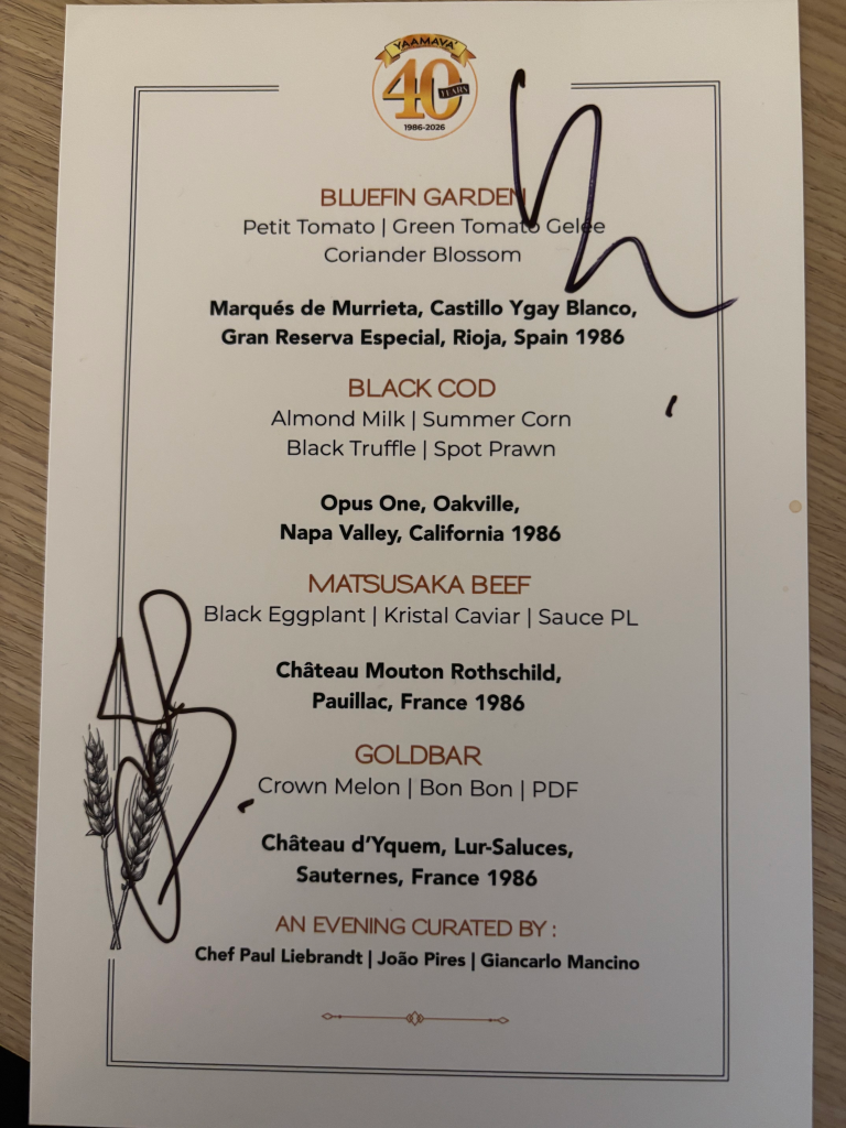 A signed menu from the Yaamava' Resort & Casino 40th anniversary celebration.