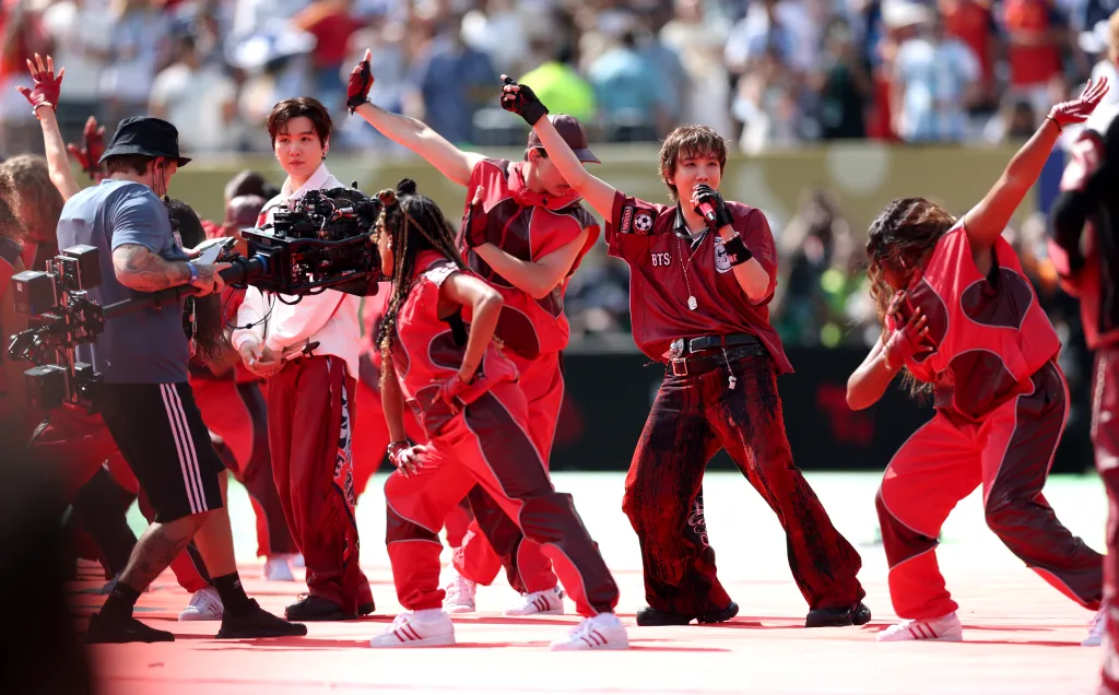 J-Hope of BTS performs during the Topps Final Halftime Show.