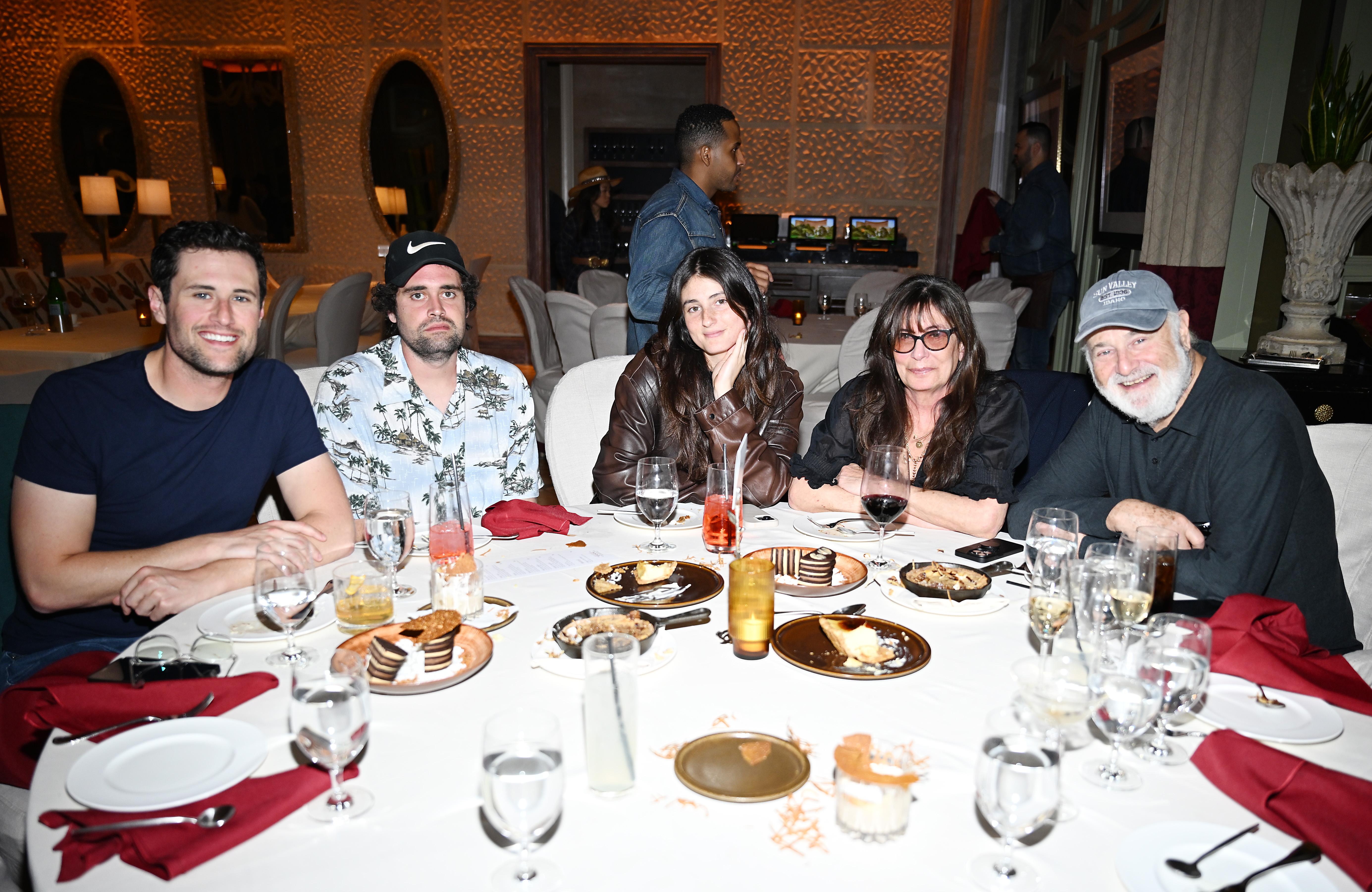 Jake Reiner, Nick Reiner, Romy Reiner, Michele Singer Reiner, and Rob Reiner attending the Four Sixes Ranch Steakhouse pop-up grand opening.