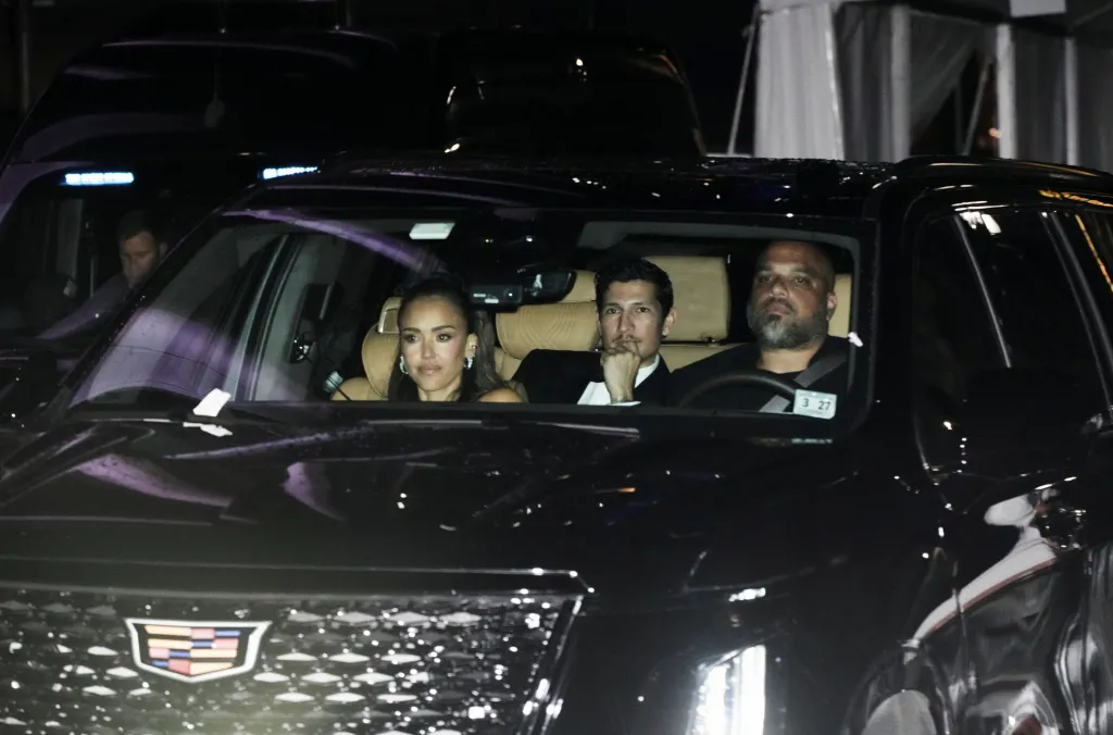 Jessica Alba and Danny Ramirez depart Madison Square Garden in a car.