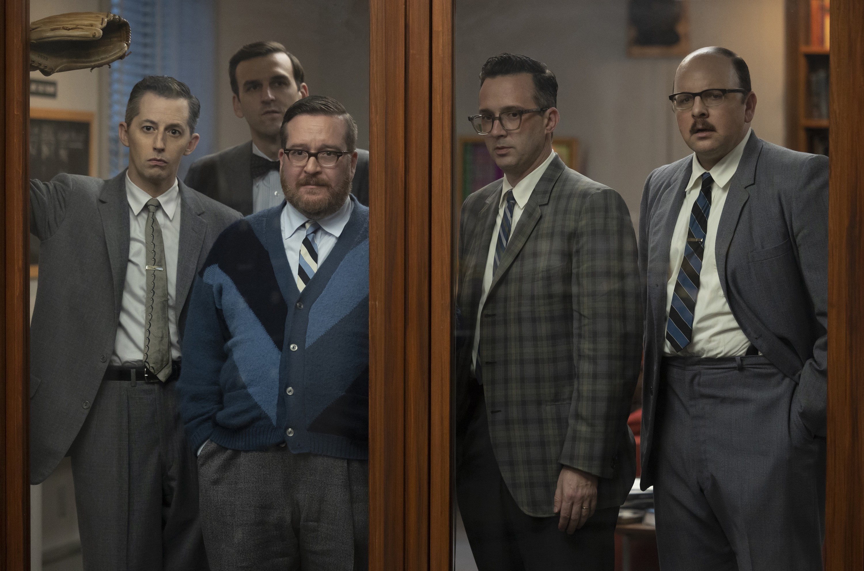 From left, actors Josh Grisetti, Lucas Kavner, Michael Cyril Creighton, Eddie Kaye Thomas, and Austin Basis in 