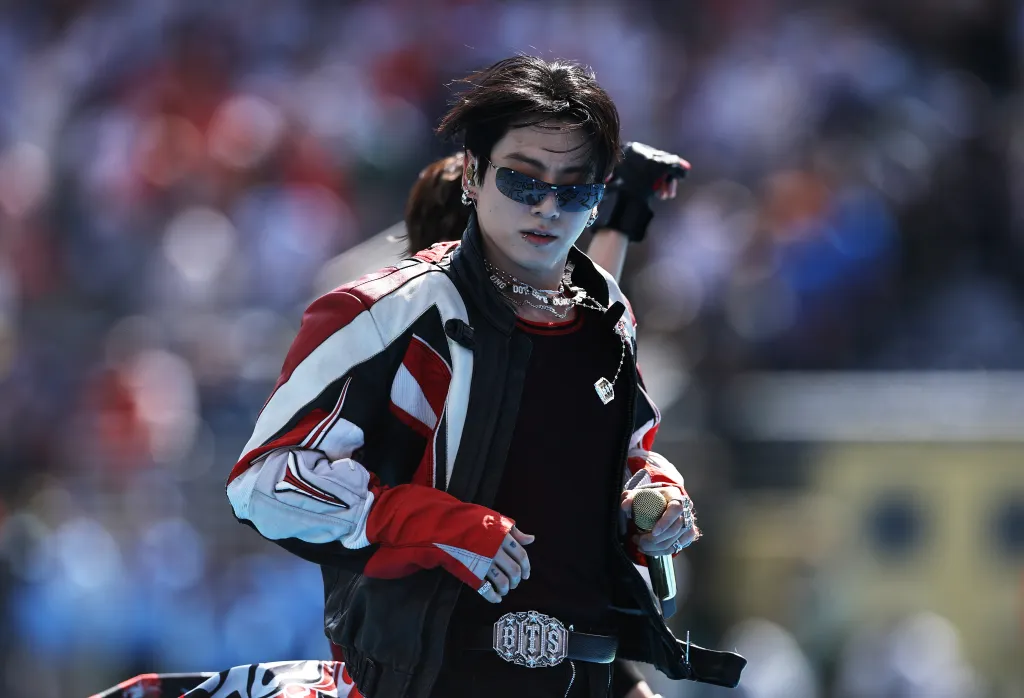 Jungkook of BTS performing at the FIFA World Cup 2026 Final halftime show.