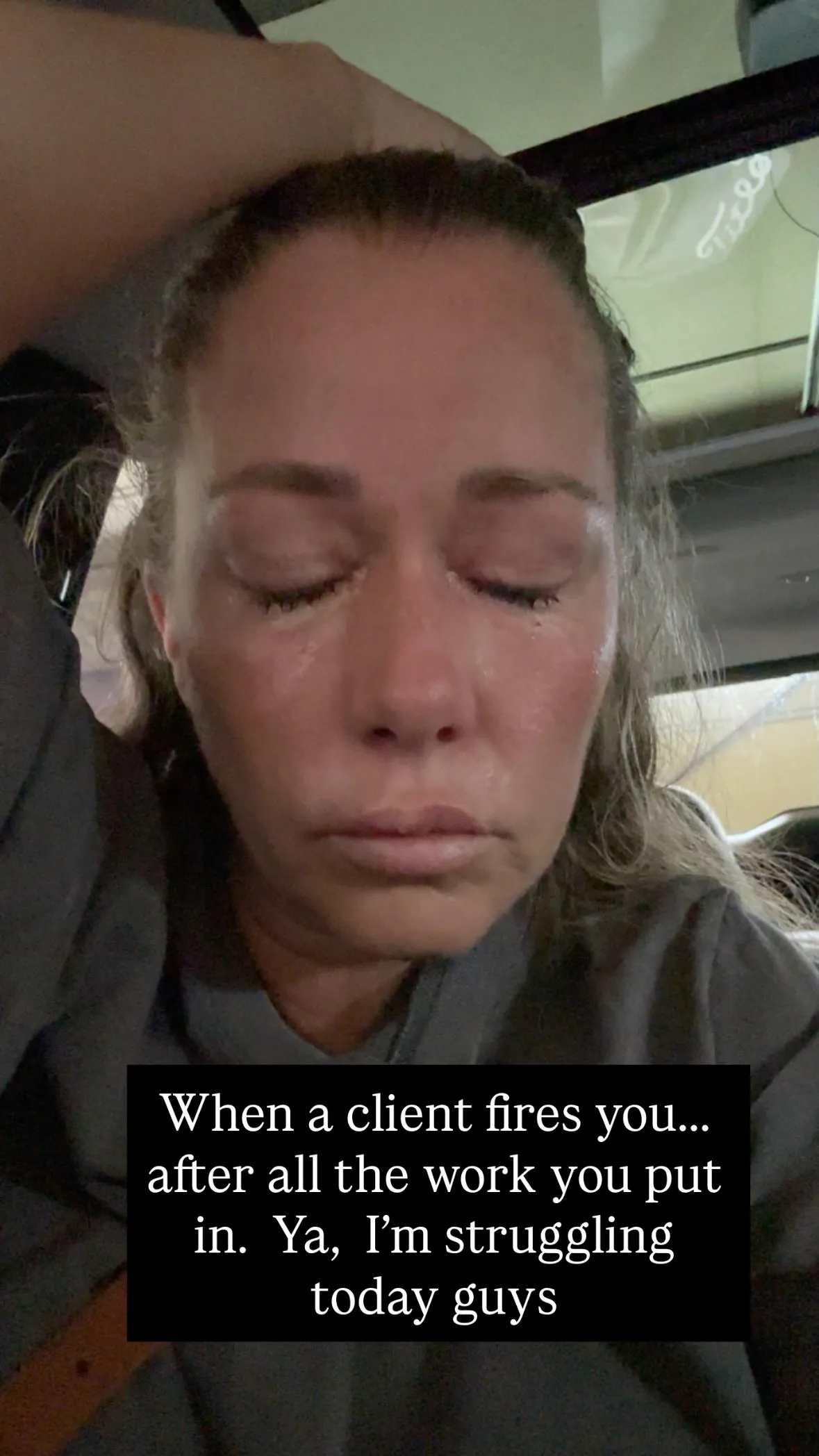 Kendra Wilkinson crying with the caption 