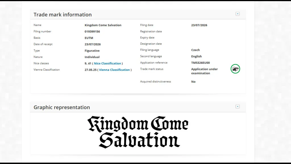 Kingdom Come Salvation Trademark Leak