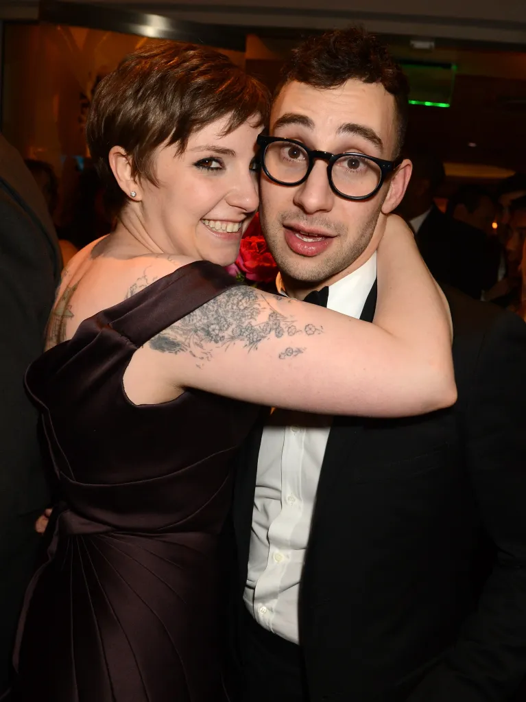 Actress Lena Dunham and musician Jack Antonoff at the 70th Annual Golden Globe Awards after-party.