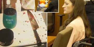 Lindsay Clancy murder trial evidence photos show bloody knife next to mug with chilling phrase