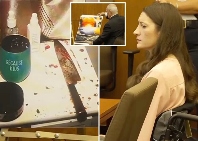Lindsay Clancy murder trial evidence photos show bloody knife next to mug with chilling phrase