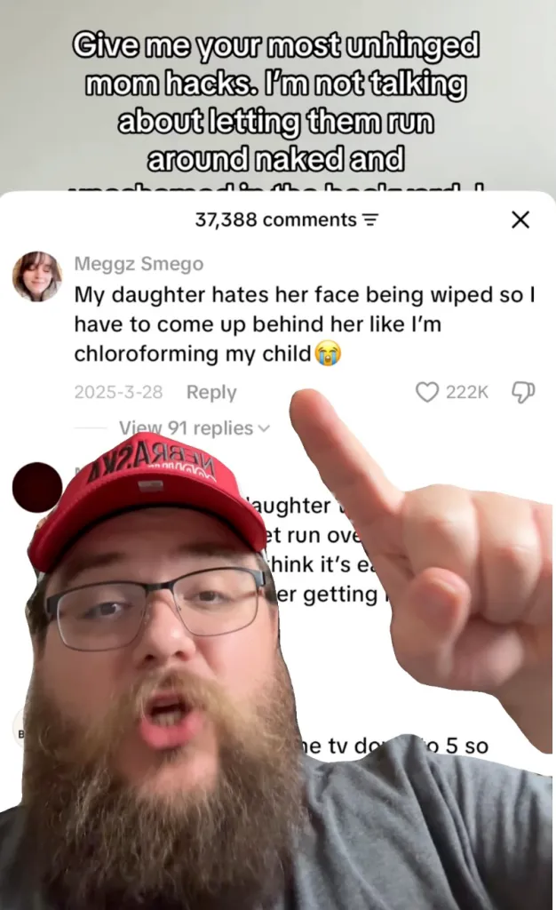 Collage of a man pointing at a TikTok comment about a 