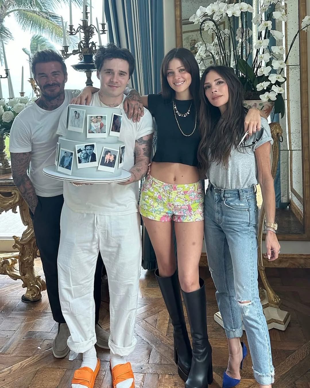 Brooklyn Beckham with wife Nicola Peltz and parents David and Victoria Beckham