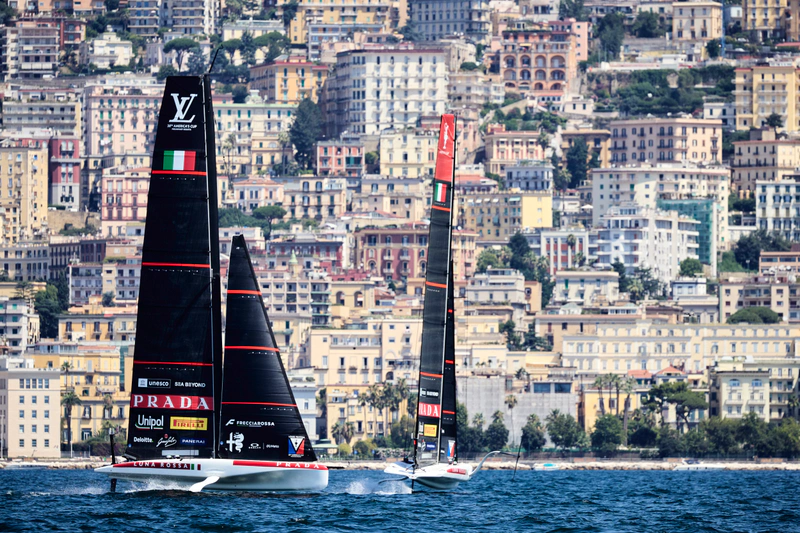 06 July 2026. Louis Vuitton 38th America's Cup. Naples, Italy - ETNZ first sail in Naples Bay