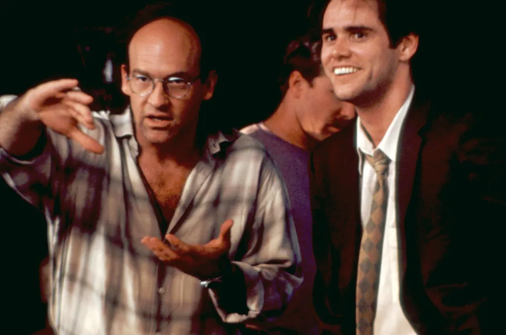 Director Chuck Russell and Jim Carrey on the set of The Mask.