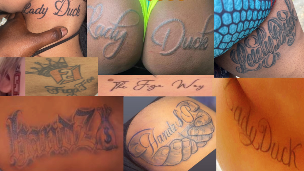 Collage of tattoos including