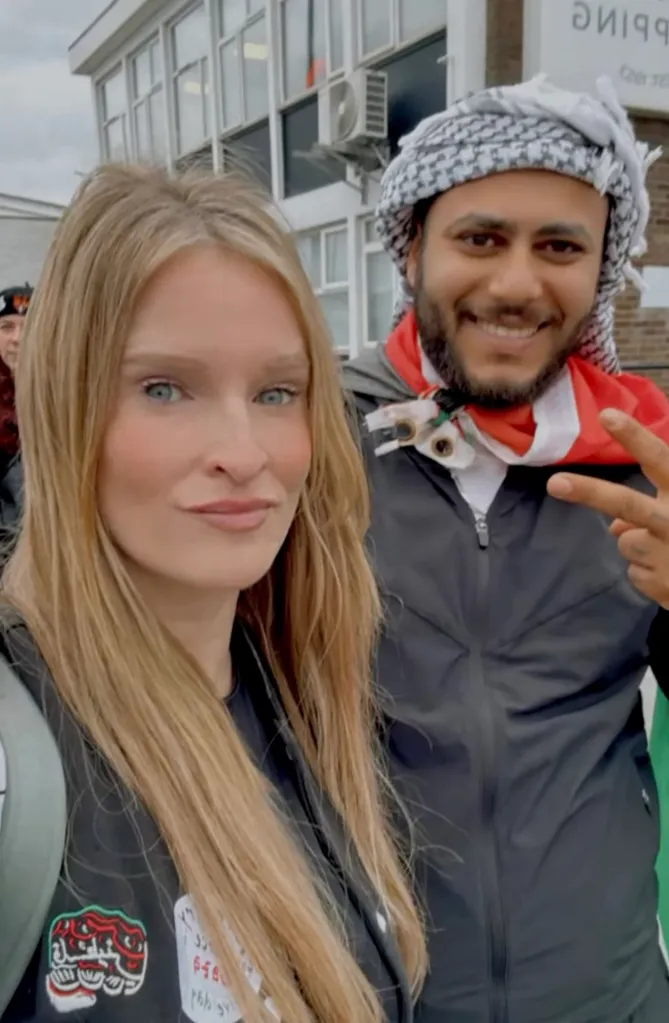 Jamey Carney and Ahmad Alsaqer at an anti-war protest.
